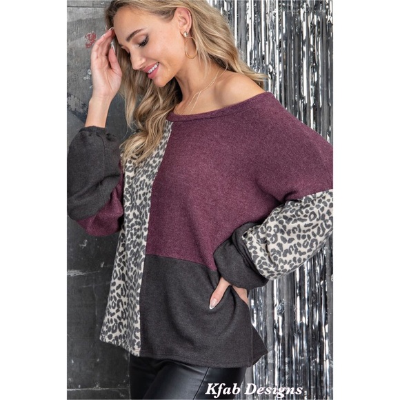 ❤️LAST Softest Leopard Color Block Puff Sleeve Top - Picture 3 of 7